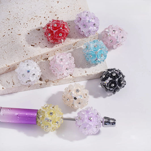 Transparent Five Petaled Flower Clay Beads with Rhinestone Loose Beads for Beadable Pen Keychain Craft