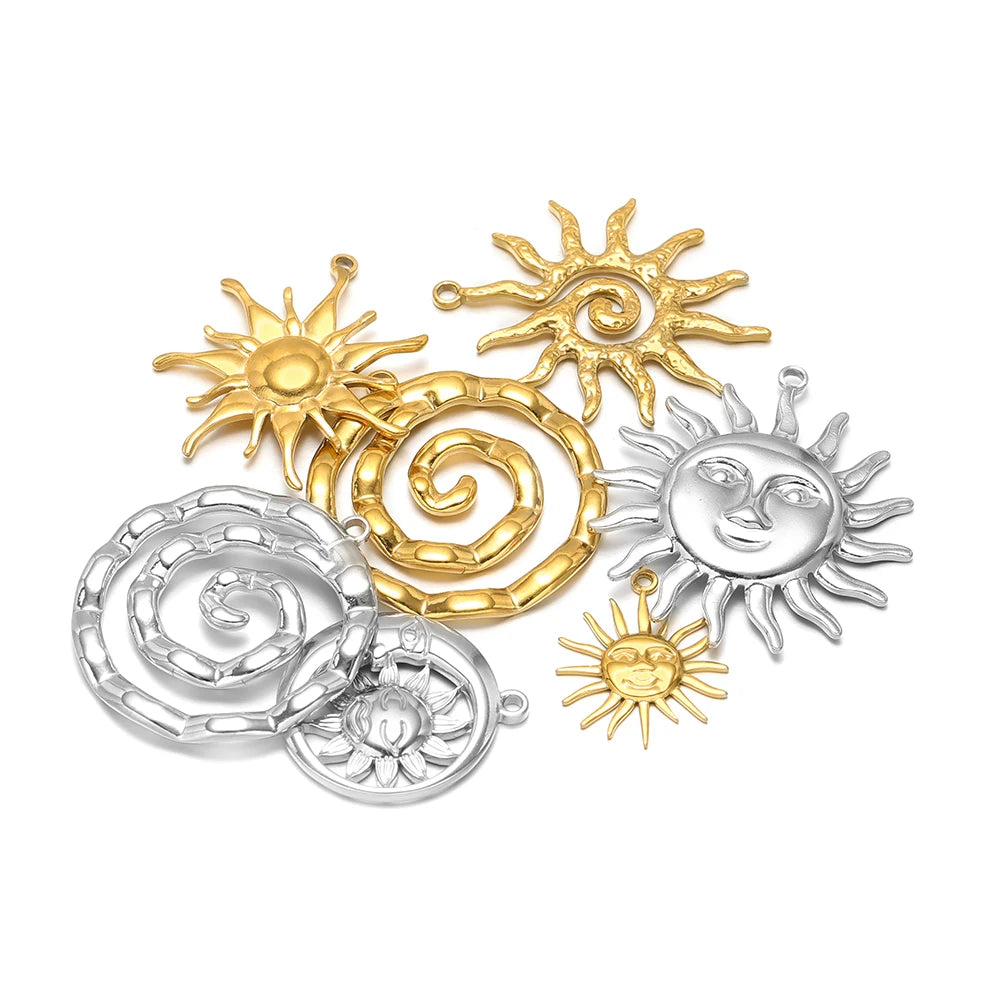 Vintage  DIY Charm 18k Gold Plated Stainless Steel Sun Starfish Flower Charm Pendant for Handmade Necklace Jewelry Making