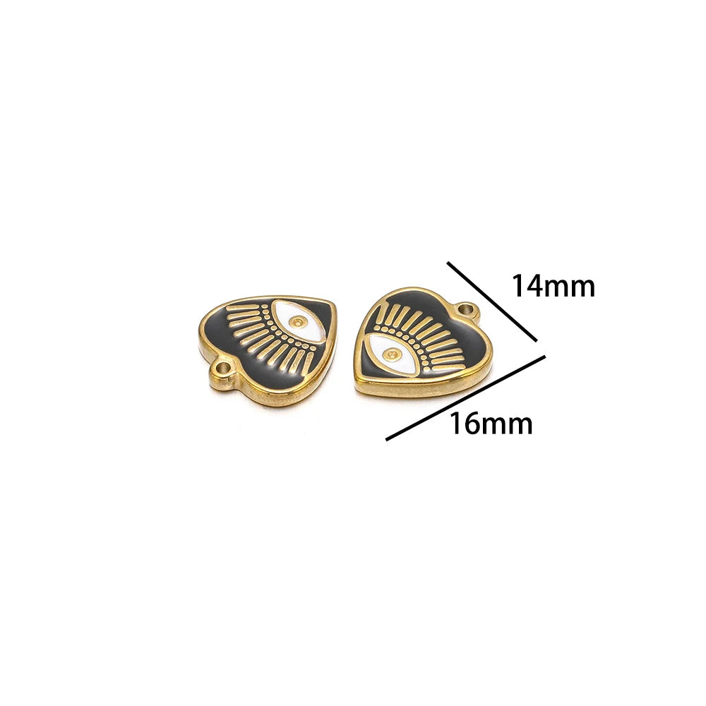 High Quality 304 Stainless Steel 18k Gold Enamel Heart Mini  Eye Charms Pendant for Jewelry Necklace Making