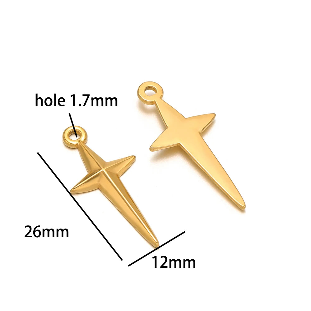 Popular Design 18k Gold Plated Stainless Steel Cross Star Charm Pendant for Women Jewelry Making Accessories