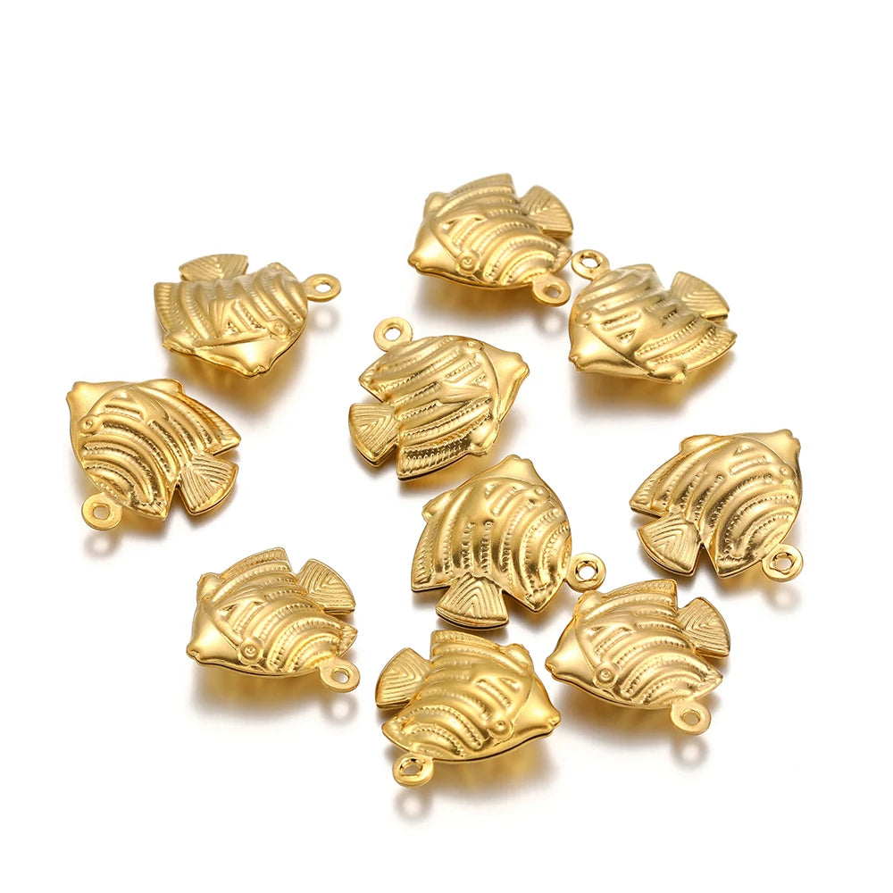 Fashion Stainless Steel 18k Gold Plated Hollow Fish Shell Charm Pendant for Jewelry Necklace Making Accessories