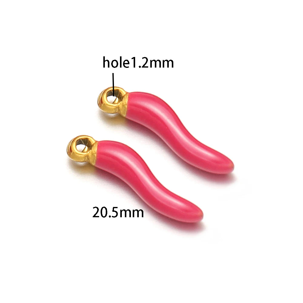 Colorful Enamel Stainless Steel 18K Gold Plated Red Pepper Chilli Charms Pendant for Jewelry Findings & Components