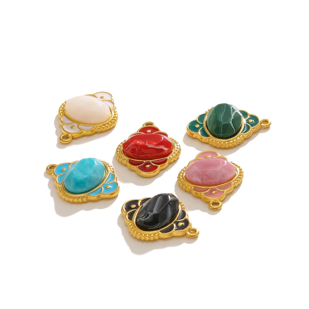 Fashion Stainless Steel 18k Gold Plated Enamel Lantern Charms Pendant for Women Jewelry Necklace Earrings Making