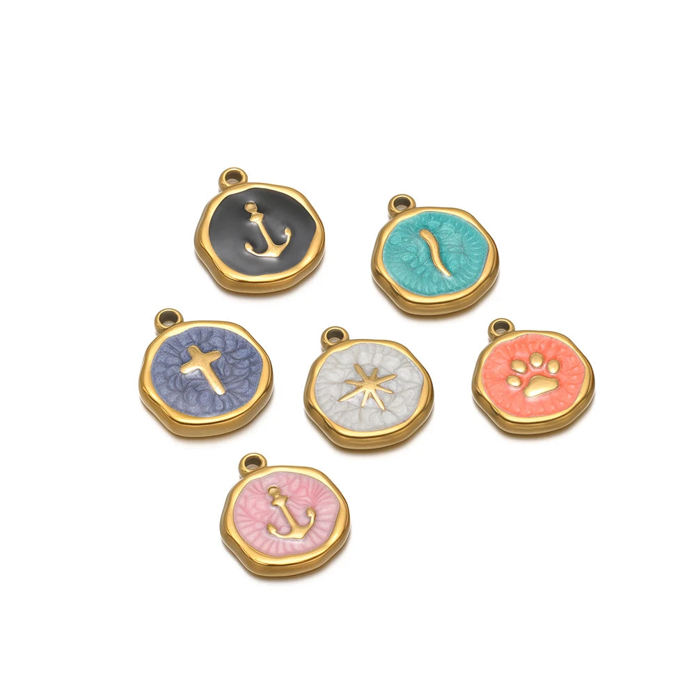 Factory DIY Charm 18k Gold Plated Stainless Steel Enamel Cross Dog Paw Pendant for Women Necklace Jewelry Making