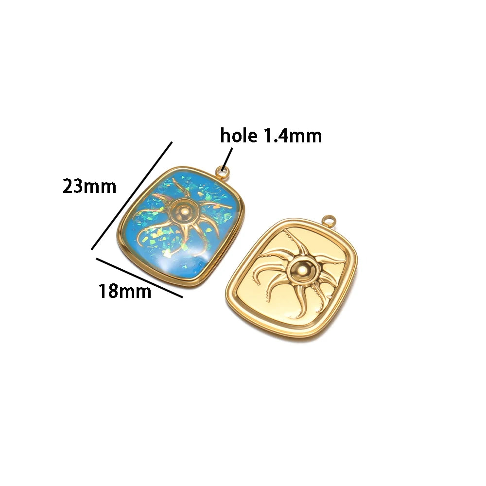 18k Gold Plated Stainless Steel square Charm Enamel Octopus Pendant for DIY Necklace Jewelry Making Accessories
