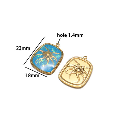 18k Gold Plated Stainless Steel square Charm Enamel Octopus Pendant for DIY Necklace Jewelry Making Accessories
