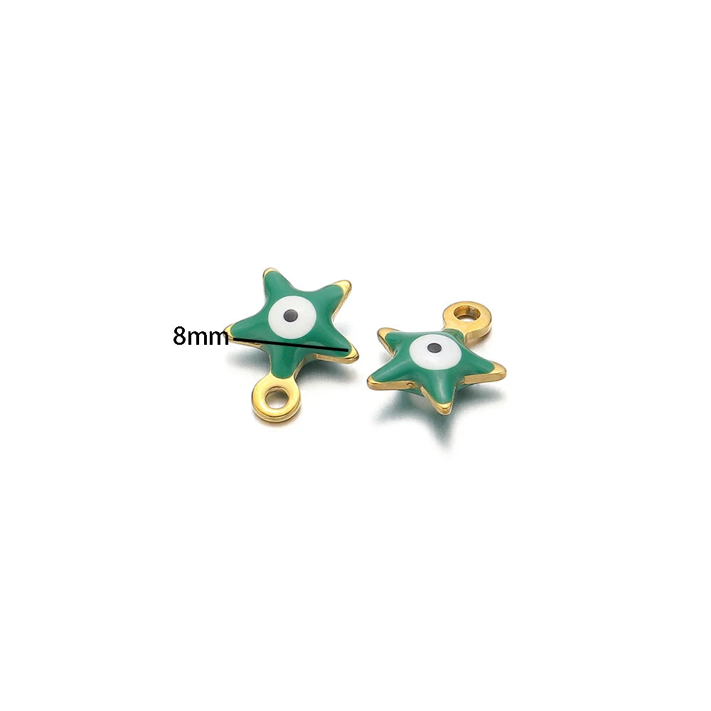 20pcs/bag  Stainless Steel 18K Gold Plated Colorful Enamel Round Star Charms Pendant for Jewelry Findings & Components
