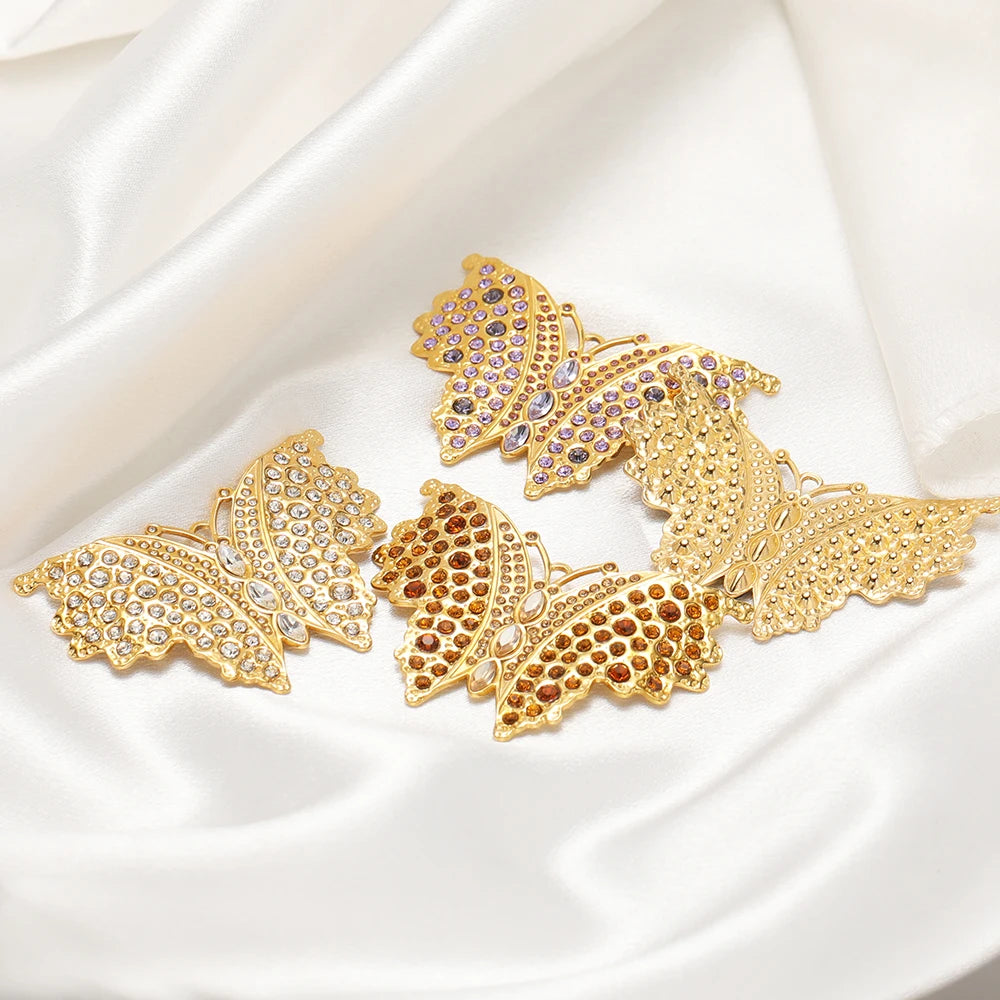 Stainless Steel 18k Gold Plated Butterfly Zircon Charms Pendant for Handmade Jewelry Necklace Making Accessories