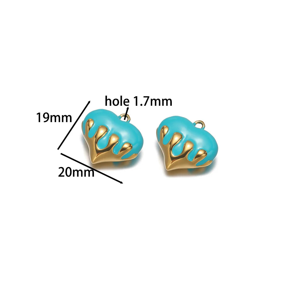 New Arrival Stainless Steel 18k Gold Plated Multicolor Oil Drop Heart Charm Pendant for Jewelry Necklace Making