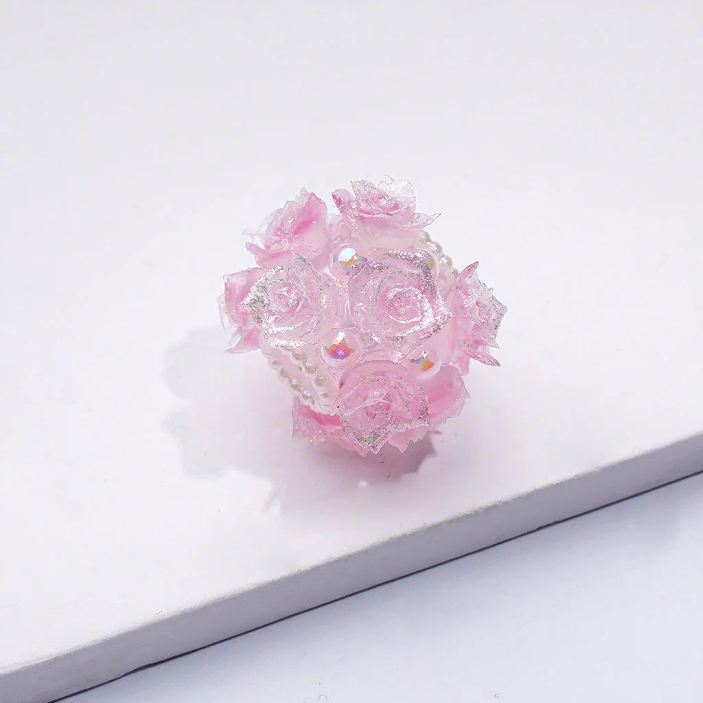 Mini Rose Flower Cute Pearls Round Beads 3D Simulation Ceramic Polymer Loose Beads for DIY Jewelry Making