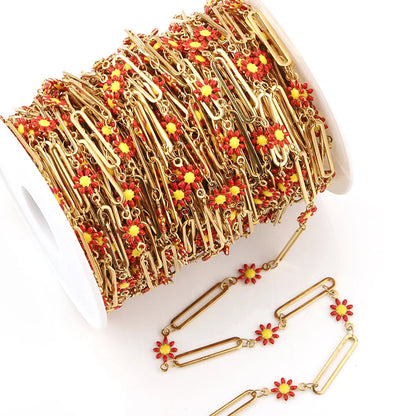 B1587 Paper Clip Daisy Enamel Chain Ins Stainless Steel Chain Jewelry Chain for Necklace Diy