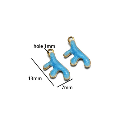 Waterproof 18k Gold Plated Stainless Steel Enamel Coral Charm Pendant for Diy Necklace Jewelry Making Accessories