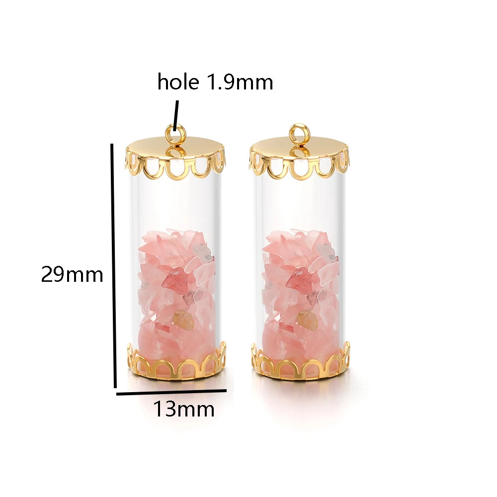 New Fashion Stainless Steel 18k Gold Plated Chips Glass Wishing Bottle Charms Pendant for Handmade Jewelry Necklace Making