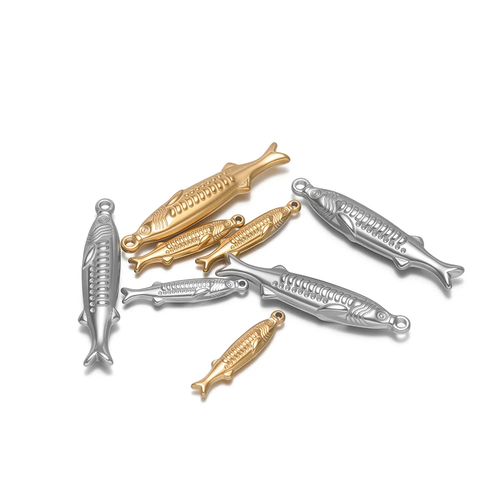 Vintage 18k Gold Plated Stainless Steel Fish Charm Pendant for DIY Handmade Necklace Earrings Jewelry Making
