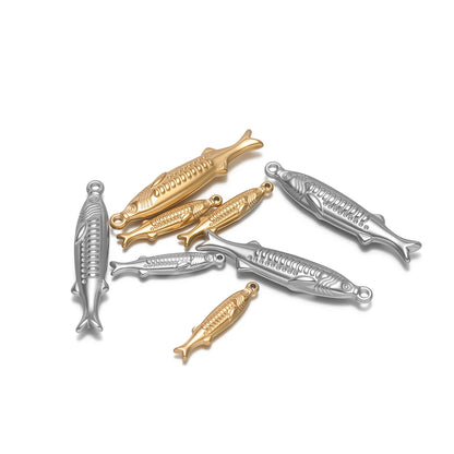 Vintage 18k Gold Plated Stainless Steel Fish Charm Pendant for DIY Handmade Necklace Earrings Jewelry Making