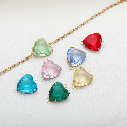 12mm Stainless Steel Gold Plated Double Hole Love Heart Crystal Charm Pendant for Jewelry Necklace Making Jewelry Accessories