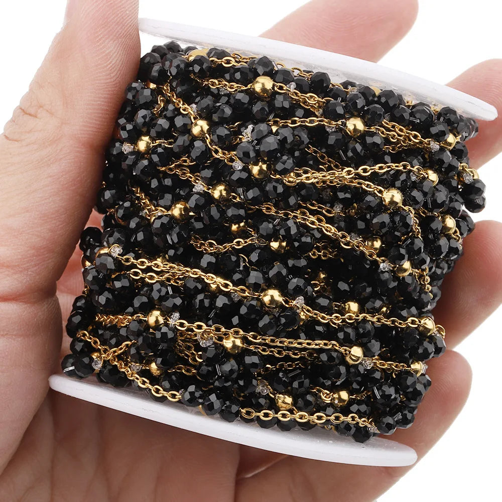 B2403 Stainless Steel Chain Multi Color Flower Chain Crystal Stone Chain Jewelry Making