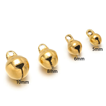 20pcs/bag Stainless Steel 18k Gold Plated 5mm 6mm 8mm 10mm Small Bell Charm Pendant for Diy Jewelry Necklace Earring Making Bulk