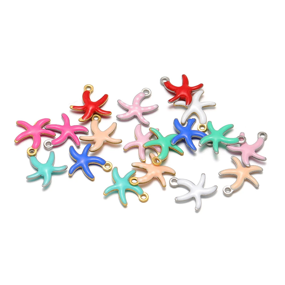 New Trendy Stainless Steel 18k Gold Plated Enamel 10mm Starfish Charm Pendant for DIY Jewelry Making Accessories Findings