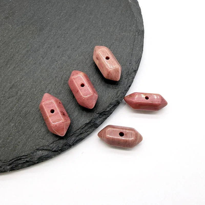 Natural Double Terminated Point Rose Quartz Gemstone Beads, Center-drilled Two Points Stone Bead for Jewelry Making 8x20mm