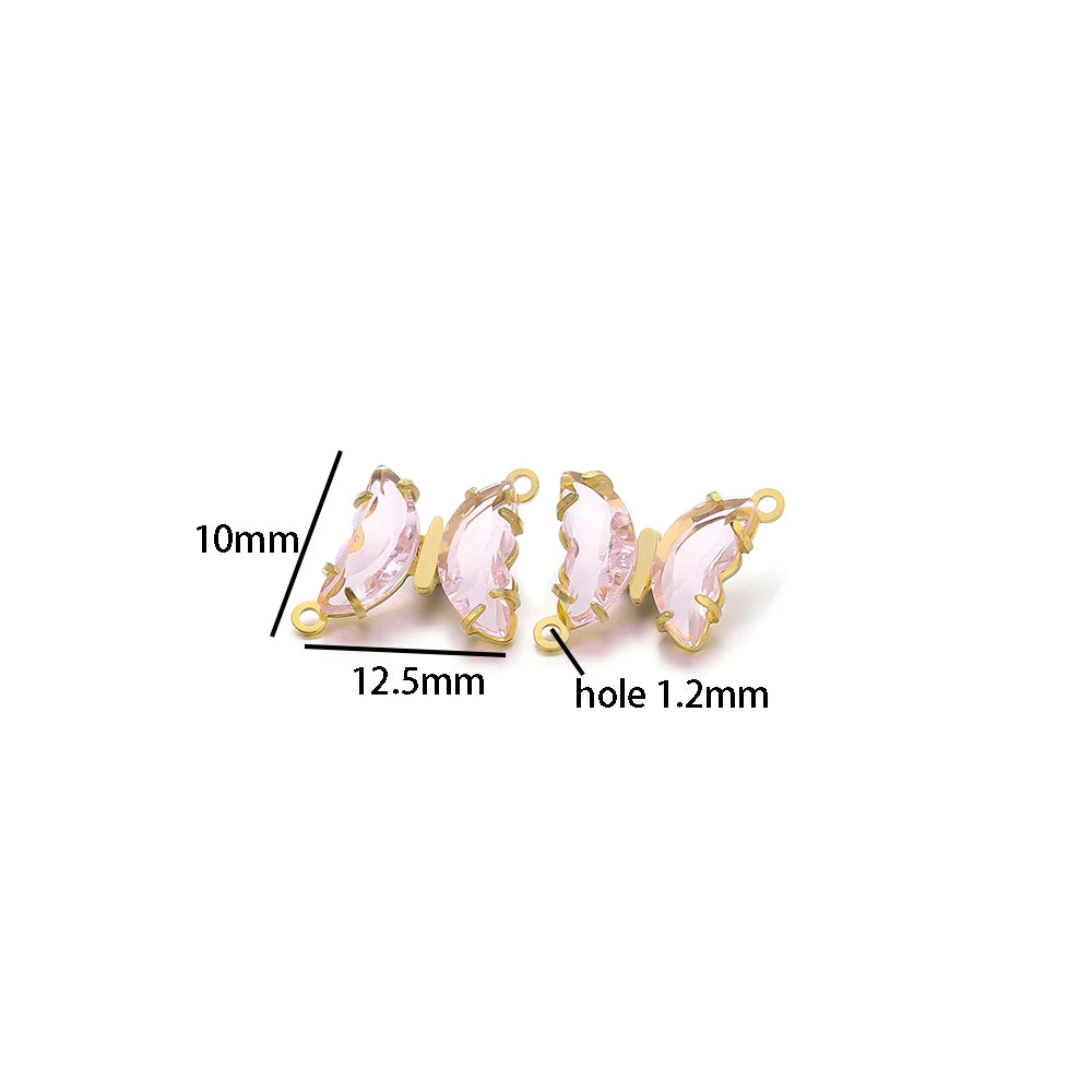 Colorful PendantStainless Steel Gold Plated Double Hole Butterfly Crystal Stone Charm Pendant for Necklace Jewelry Making