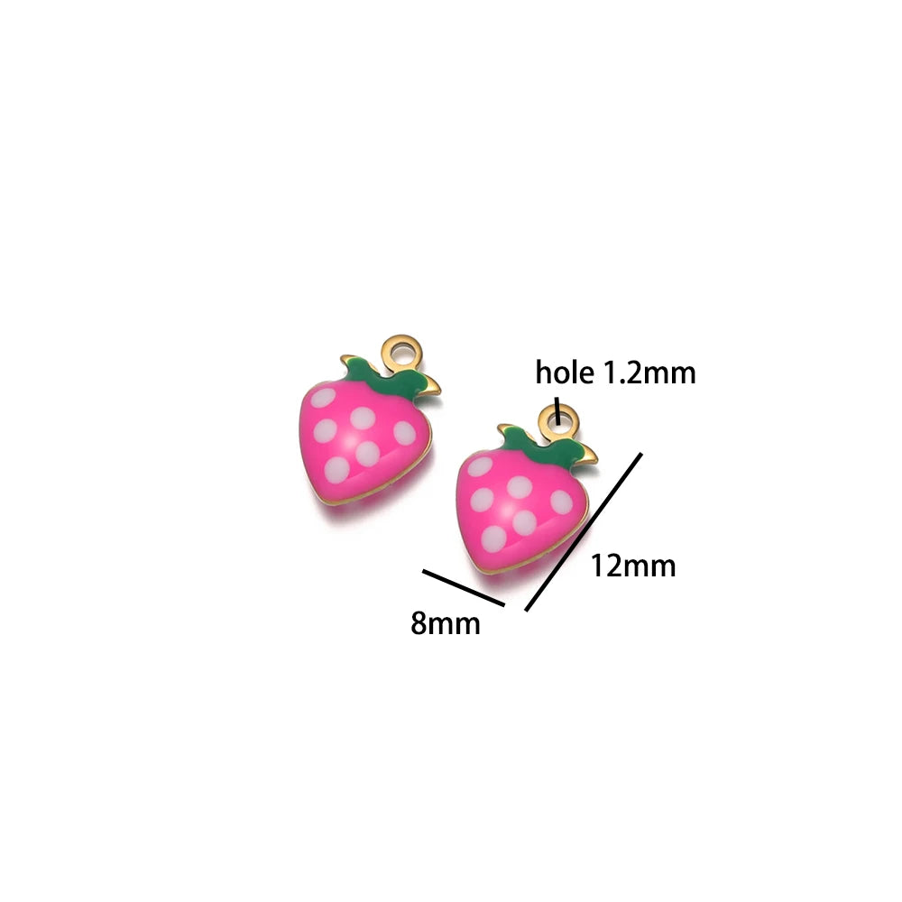 Trendy New Wholesale Stainless Steel 18k Gold Plated Enamel Strawberry Charm Pendant for Jewelry Necklace Making