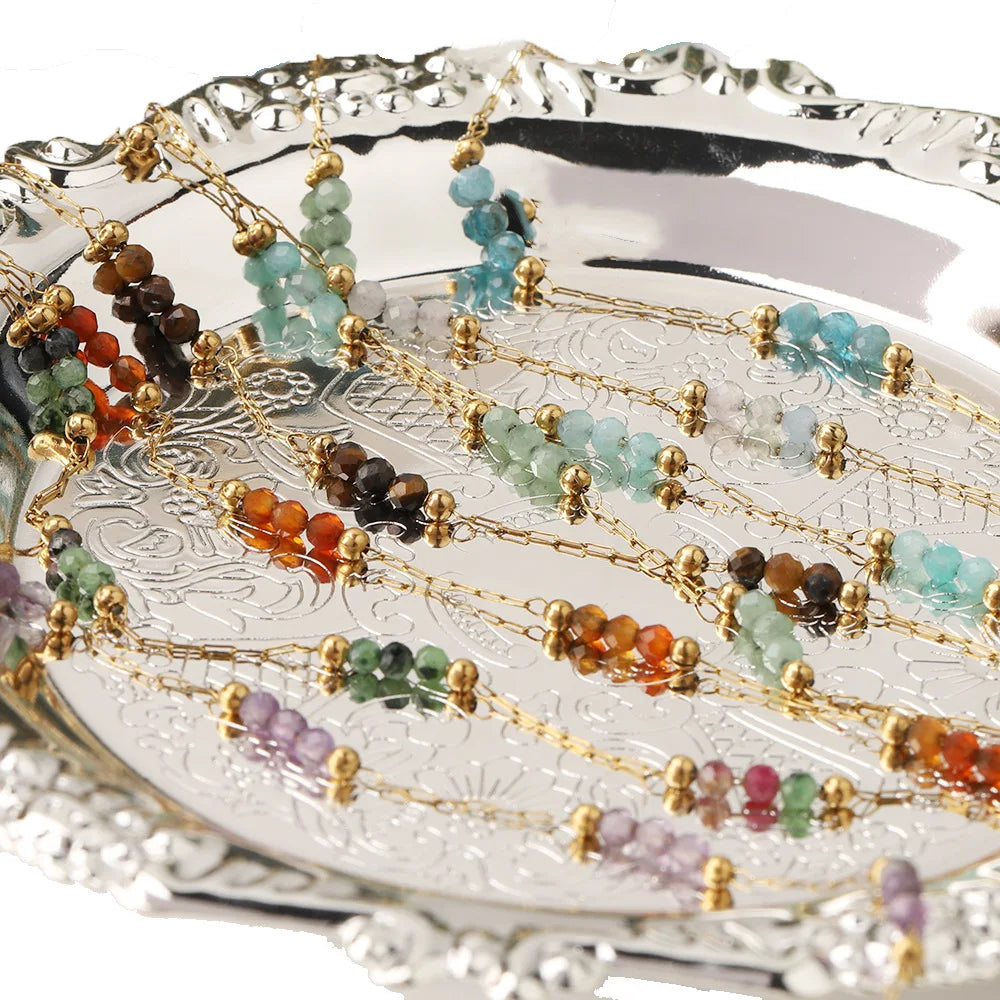 E250 Summer Beach Stainless Steel Jewelry Waterproof Crystal Beads Chains Colored Natural Stone Chains Diy