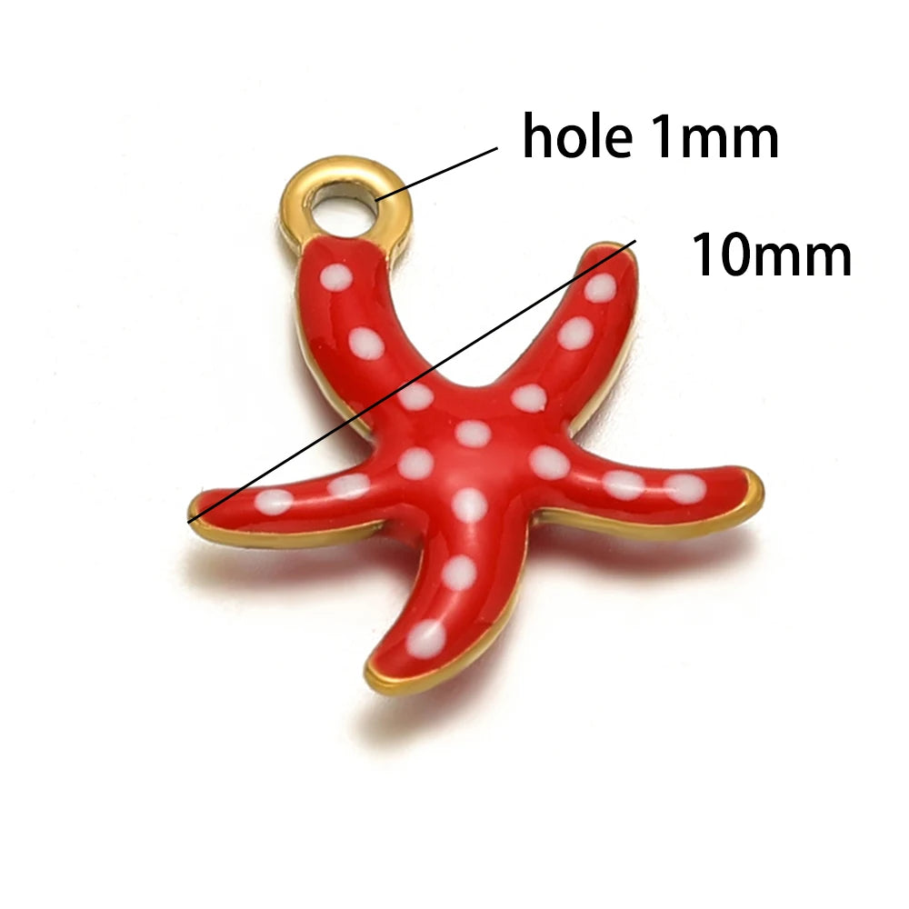 New Trendy Stainless Steel 18k Gold Plated Enamel 10mm Starfish Charm Pendant for DIY Jewelry Making Accessories Findings