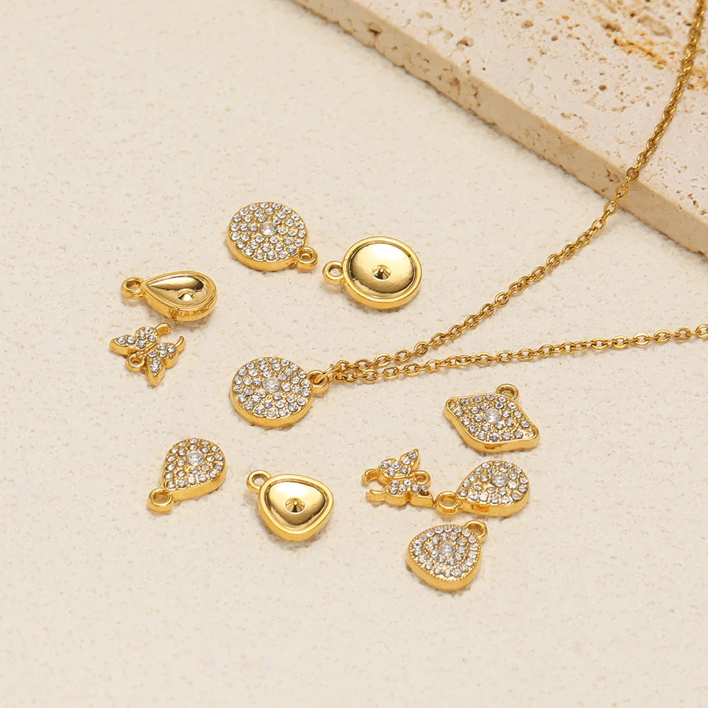 Vintage Stainless Steel 18k Gold Plated Zircon butterfly Heart Eye Charm Pendant for Jewelry Making Wholesale