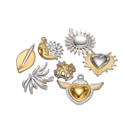 Hot Sale Stainless Steel 18k Gold Plated Sun Face Heart Feather Charm Pendant for DIY Jewelry Necklace Earring Making