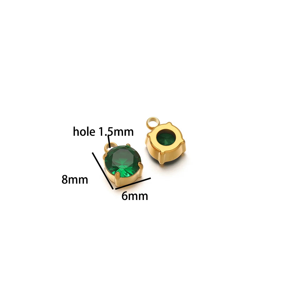 5pcs/bag Stainless Steel 18k Gold Plated 8*6mm Round Zircon Charm Pendant for Diy Necklace Jewelry Making Accessories