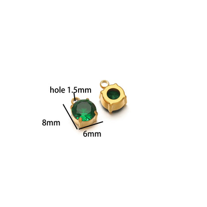 5pcs/bag Stainless Steel 18k Gold Plated 8*6mm Round Zircon Charm Pendant for Diy Necklace Jewelry Making Accessories