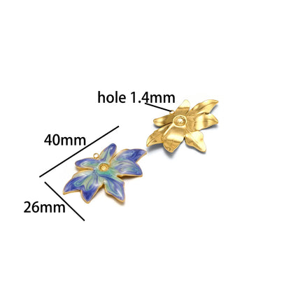 Luxurious Stainless Steel 18K Gold Plated Dragonfly Pattern Maple Leaf Oil Drop Zircon Charm Pendant for Jewelry Necklace Making
