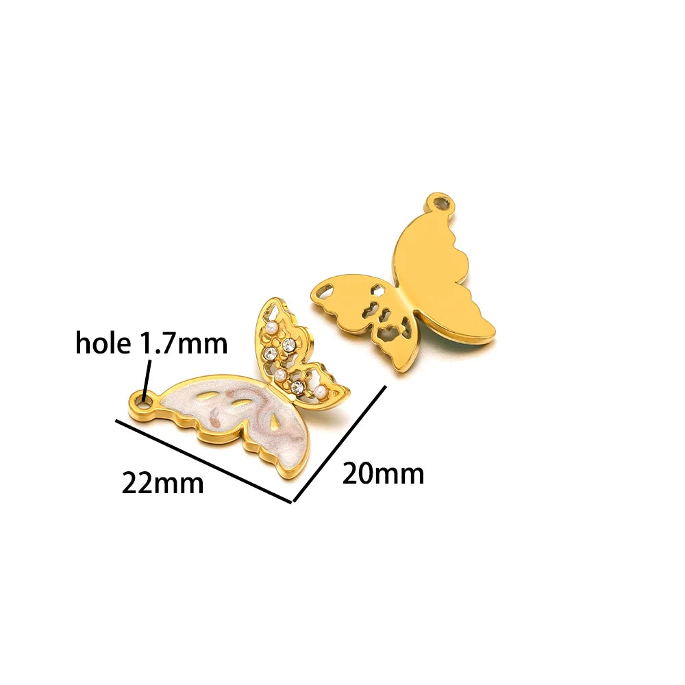 New  Fashion 18k Gold Plated Stainless Steel Enamel Butterfly Charm Pendant for DIY Necklace Jewelry Making  Accessories