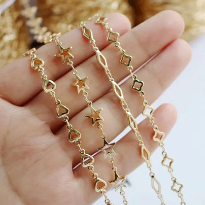 B1681 Fashion 14k Gold Flower Heart Chain Necklace Bracelet Jewelry Bulk Chain