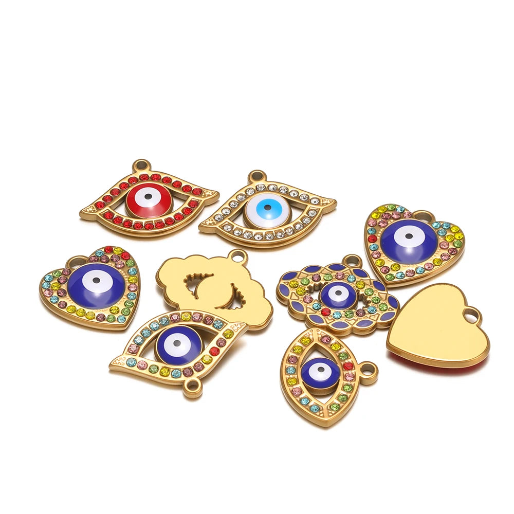 High Quality Stainless Steel 18k Gold Plated Zircon Enamel Eyes Charm Pendant for Jewelry Making Wholesale