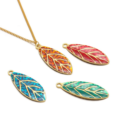 Diy Accessories 18k Gold Plated Stainless Steel Dripping Oil Colorful Leaf Charms Pendant for Jewelry Necklace Earrings Making