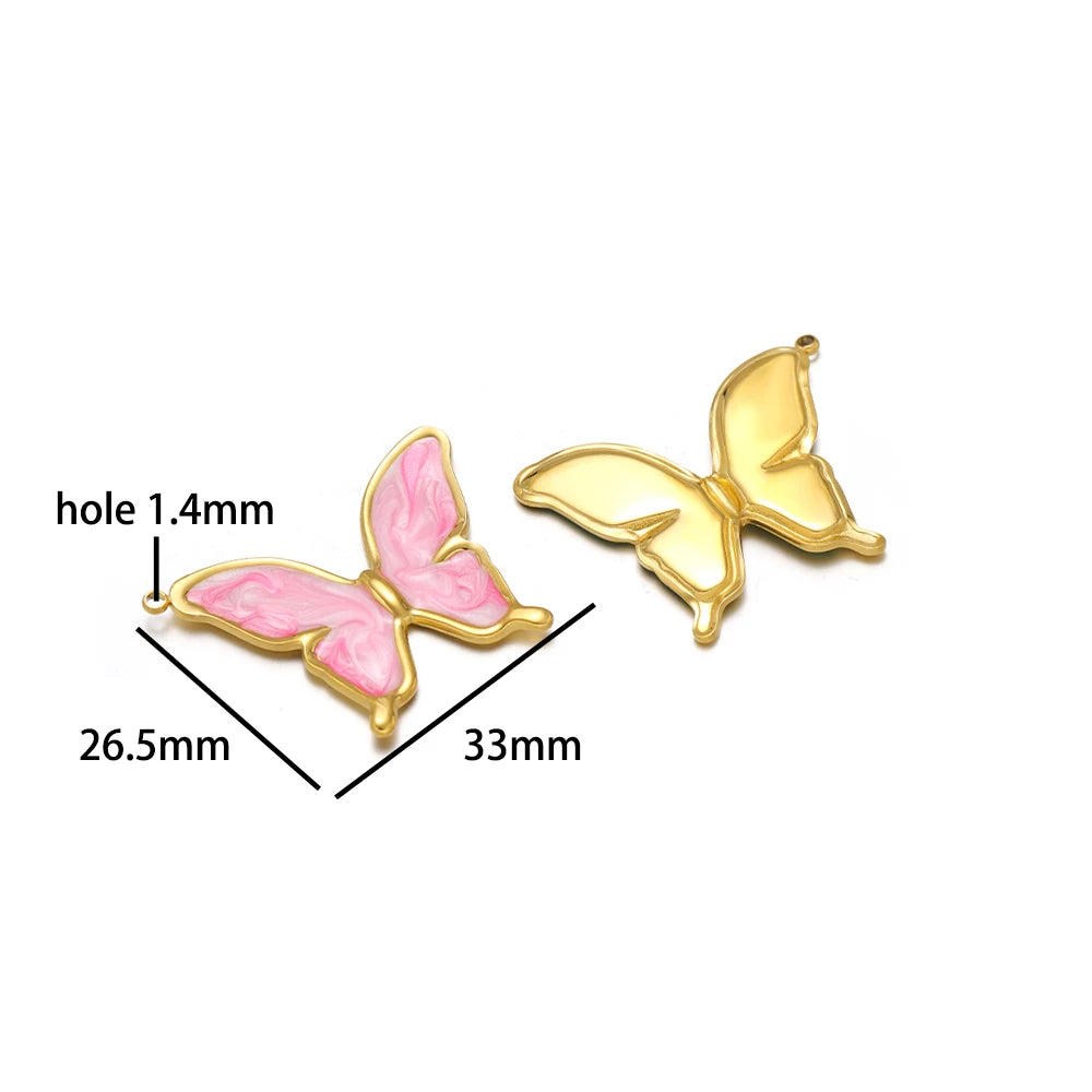 4pcs/bag Stainless Steel 18K Gold Plated Colorful Drop Oil Butterfly Heart Leaf Charm Pendant for Jewelry Necklace Making