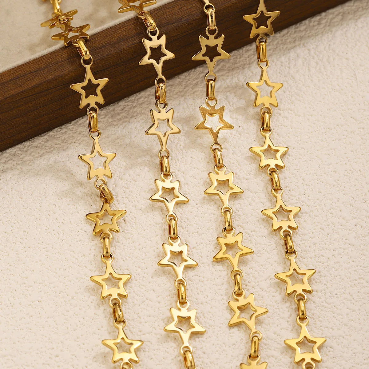 D608 Tarnish Free18k Gold-plated Stainless Steel Hollow Five-pointed Star Handmade Chain for DIY Accessories Chains