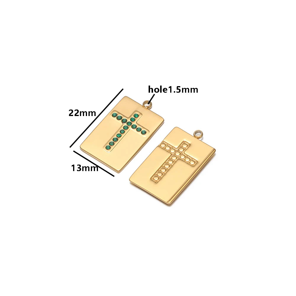 High Quality Stainless Steel 18k Gold Plated Square Cross Zircon Charms Pendant for DIY Jewelry Necklace Making