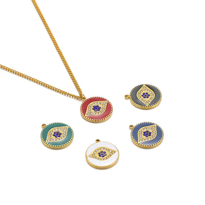 Best Selling 18k Gold Plated Stainless Steel Drip Oil Zircon Eye Charms Pendant for Women Jewelry Necklace Earrings Making