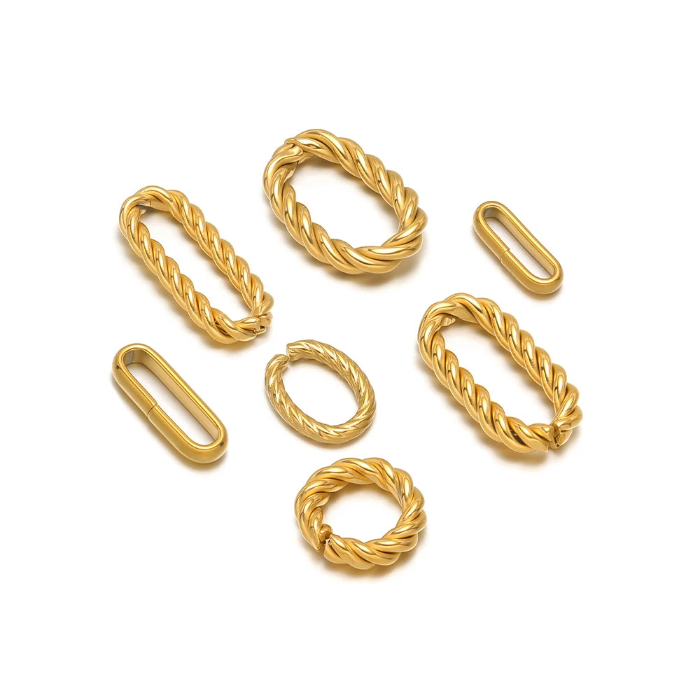 Simple 18k Gold Plated Stainless Steel  Twist Round Oval square Charm Pendant for DIY Handmade Necklace Jewelry Making