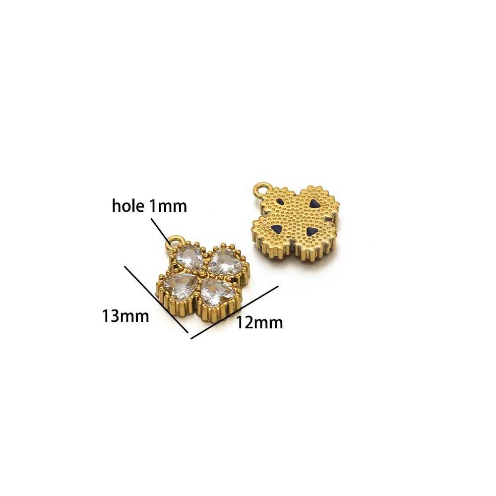 18k Gold Plated Stainless Steel Four Leaf Clover Triangular Droplet Oval Heart Zircon Charm Pendant for DIY Jewelry Making
