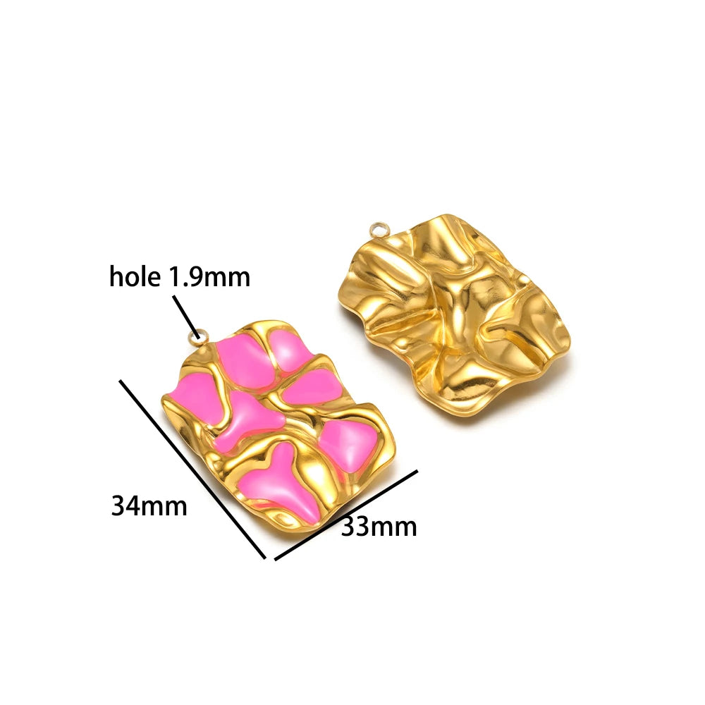 Vintage Style Stainless Steel 18k Gold Plated Enamel Star Round Charm Pendant for Jewelry Necklace Making Accessories
