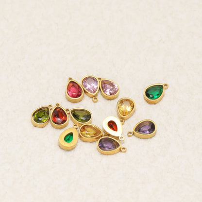 2-in-1 18K Gold Plated Teardrop Stone Setting Pendant with Single-Sided Rhinestone Accents 0.8mm Single-Hole