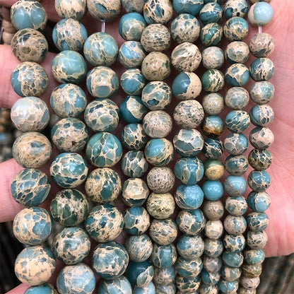 Genuine Round American Aqua Terra Jasper Loose Bead Strand, Irregular Round Stone Beads for Jewelry Making 6mm 8mm 10mm, 38cm