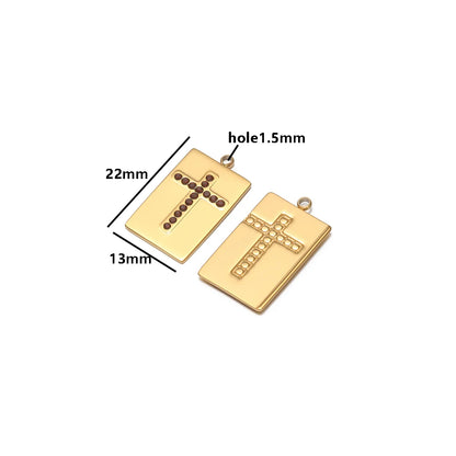 High Quality Stainless Steel 18k Gold Plated Square Cross Zircon Charms Pendant for DIY Jewelry Necklace Making