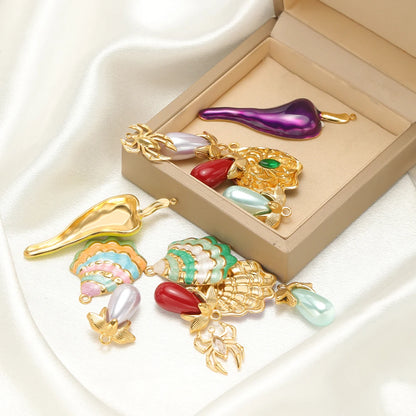 Fashion 18k Gold Plated Stainless Steel Enamel Spider Shell Pearl Pepper Charm Pendant for DIY Handmade Necklace Jewelry Making