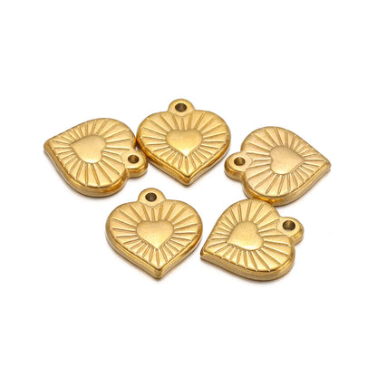 Vintage Stainless Steel 18k Gold Plated 15.5mm Heart Charm Pendant for Jewelry Necklace Making Accessories