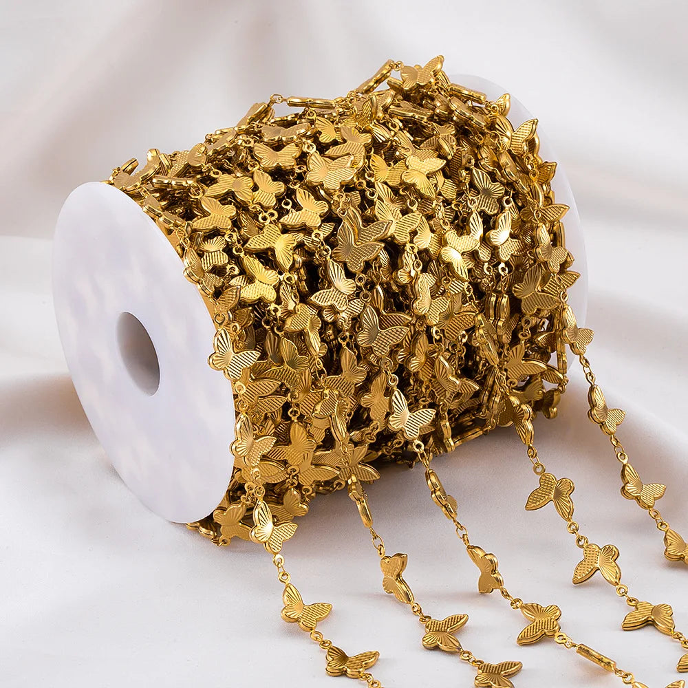 D360 No Fade Stainless Steel Chain Spool Rollers 18K PVD Gold Plated butterfly Charms Chains for Diy